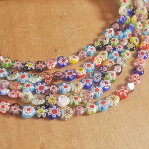 1 Strads 8mm Millefiori Glas Buntes Blumenmuster Handgemacht flachEs Herz Rondell Charm Lampwrok Loose Spacer Perlen,48 Perlen pro Strang