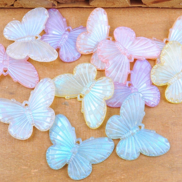 10-50Pcs Butterfly Charms,40mm Big AB Colors Butterfly, Acrylic Butterfly Pendants,Plastic Butterfly Jewelry Findings Making