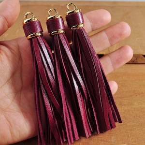 3.93&quot; Lenght Tassels,1-100Pcs Wine red Leather Tassel,Keychain Tassel, Bag Keyring,PU Tassel Pendant,Bag Accessory,Jewelry Tassels