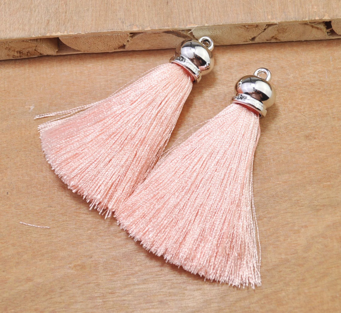 Light Peach Color Thread Tassels With Beads Set Of 2 main image 0