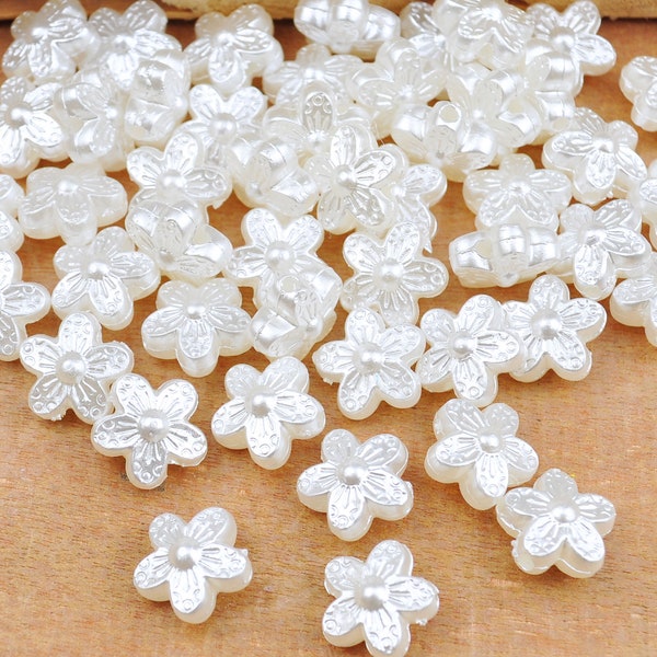 150Pcs Daisy Flower Beads, White Pearl Flower, Flower Shaped Beads, spaceing Flower beads for Jewellery Making Supplies