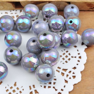 10pcs/lot 16mm Gray AB Round Beads, Iridescent Acrylic Gumball Beads, Round Spacer Beads,Bubblegum Beads,Plastic Round Bead,Jewelry beads