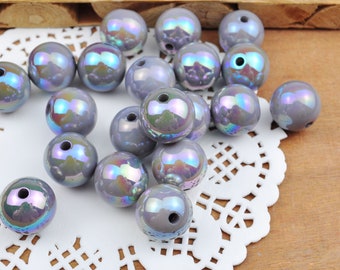 10pcs/lot 16mm Gray AB Round Beads, Iridescent Acrylic Gumball Beads, Round Spacer Beads,Bubblegum Beads,Plastic Round Bead,Jewelry beads