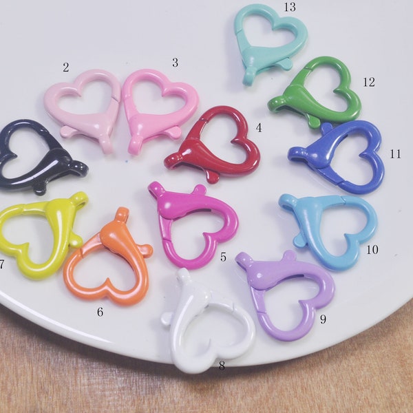 10Pcs Mixed Color Heart Clasp Key Chain/key clasps,Chunky Lobster Clasp, Jewelry Clasps,Metal Clasps Making Supplies--26X22MM