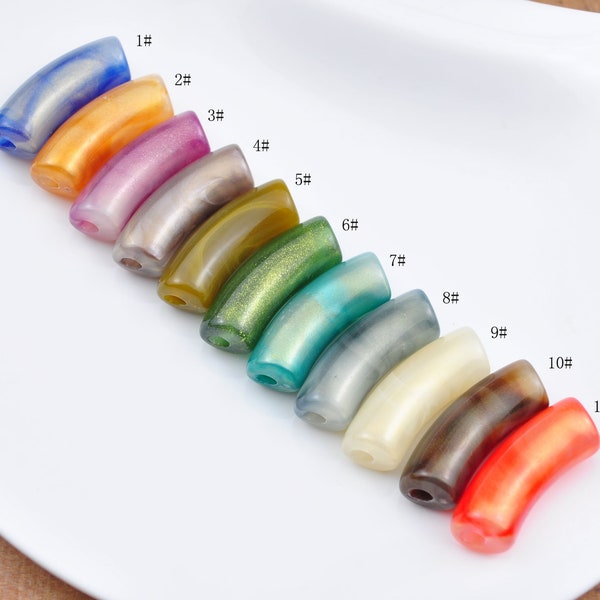 9 Colors,Colorful Acrylic Tube Beads,Bamboo beads，1Pcs/6Pcs/30Pcs Curved Tube Beads ,beads for Bangle Bracelet Making，Waterproof,35x12mm