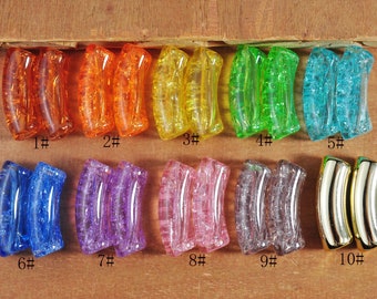 1Pcs Perles de tube incurvé en acrylique bambou, perles de bracelet en tube de fissure transparente colorée, perles de bracelet en tube de résine, perles de bijoux, 35x12mm