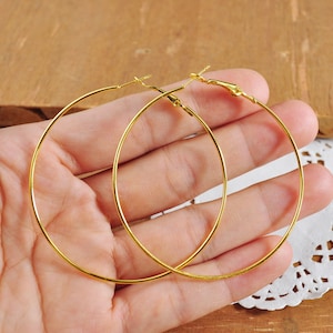 Large Earring Hoops,30pcs Gold Plated metal Earring hoops,Beading Earrings Hoops,60mm