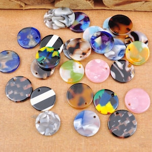 2-100pcs Tortoise Shell Round Disc Pendants 16mm, Acrylic Coin Shaped Earring Components, Acetate Disk Coin Charms,DIY Making supply