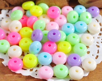 100/200Pcs Mixed Color Acrylic Beads,Bright Pastel Neon spacer beads Acrylic or Resin Beads，beads for jewelry making -- 10mm