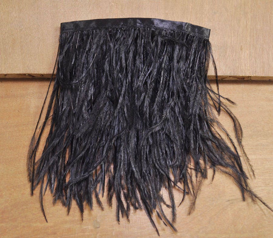 Happy Feather 2 Yards 5-6inch Black Ostrich Feathers Trim Fringe for DIY Dress Sewing Crafts Costumes Decoration