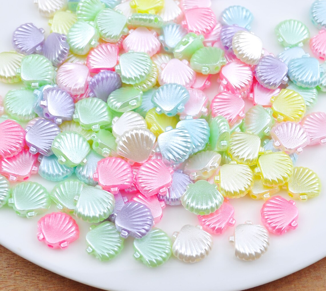 100/200PCS Acrylic Shell Beads，shells Spacer Beads,pearlized Pastel ...