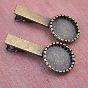10pcs Antique Bronze cameo base setting Hair Clip with Round Glue Pad Tray for Cabochon,Hairclip barrettes, Fiting 18mm round glass