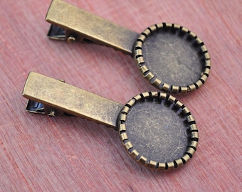 100pcs Antique Bronze cameo base setting Hair Clip with Round Glue Pad Tray for Cabochon,Hairclip barrettes, Fiting 18mm round glass