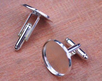 20pcs Cuff Link blanks, silver plated bezel tray blanks,Brass Round Cufflink Blank fit for cabochon setting 20mm silver cuff link
