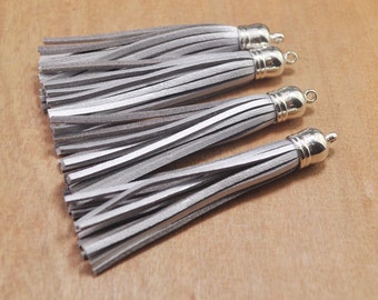 10PCS 86mm Silver Suede Tassel Silver Plastics Caps Leather Charms Faux Suede Leather Tassels charms pendant