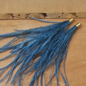 2Pcs Water blue Ostrich Feather Jewelry Tassel with 7 x 11mm Gold Cap,For Making Boho Feather Earrings, Necklace Jewelry Tassel.