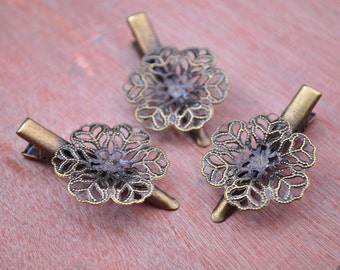 Haarspeldbroche, krokodillenspeldjes, haarspeldje, 20 st antiek bronzen haarspelden ronde filigraanbloem 43 mm,
