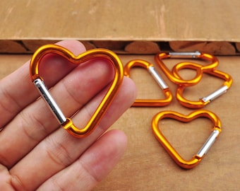 Orange Heart Carabiner Key Chain，Aluminum Carabiner Clips,Backpack Carabiners,Camping Carabina Karabiner,Carabiner Snap hook clasp spring