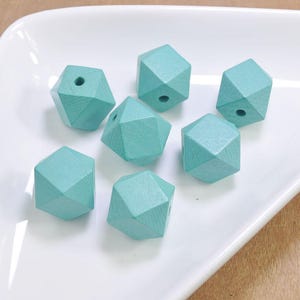 100Pcs Geometric Natural Wood Beads,Aqua Green, Polygonal 20mm Hand painted Beads, hexagon wooden beads,jewelry wood bead supply - FF3810