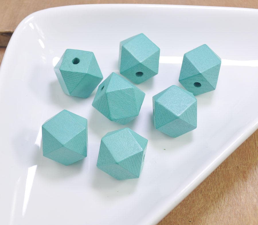 100pcs Geometric Natural Wood Beads,aqua Green, Polygonal