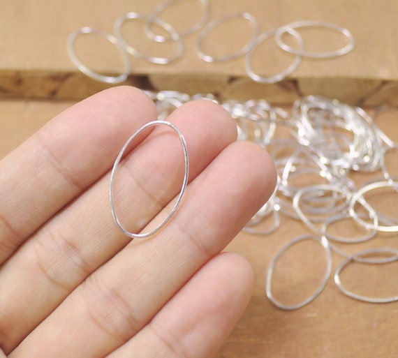 50pcs Silver Plated Flat Oval Jump Ring, Brass Oval Connectors