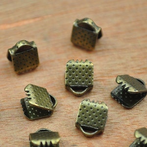 50pcs Bronze Ribbon Crimp/Crimp Beads/antique bronze Ribbon Fastener Crimp Clasps End Caps/crimp ends/Ribbon Crimp End--6mm.