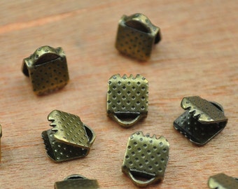 50pcs Bronze ruban à sertir/Crimp perles/antique bronze attache ruban à sertir fermoirs fin Caps/sertir extrémités/ruban à sertir fin--6mm.