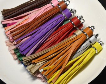 3.93&quot; Large Tassels,1/3/5Pcs PU Leather Tassels,Tassel Pendants,Silver Cap Handmade Leather Thread Tassel,Tassel for handbag，Keychain tassel