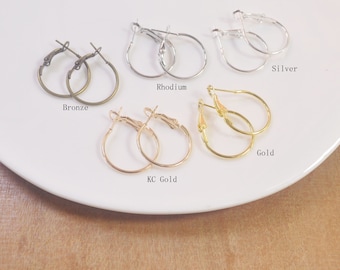 Small Earring Hoops,20/100pcs 20mm Gold/Silver/Bronze Plated metal Earring hoops,Beading Earrings Hoops,wholesale,20mm.