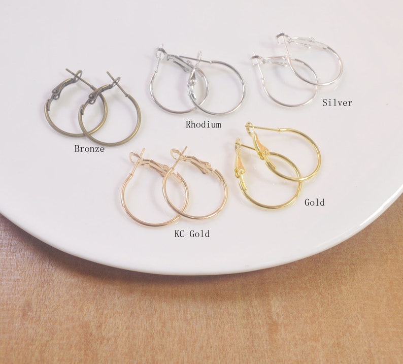 Small Earring Hoops,20/100pcs 20mm Gold/Silver/Bronze Plated metal Earring hoops,Beading Earrings Hoops,wholesale,20mm. image 1