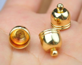 50pcs Top Cap--8mm Gold Plated End Caps Kumihimo Clasps Round Style Leather Cord Ends Glue In End Caps Thick Cord Caps