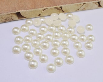 50Pcs Ivory Cream Pearl Flatback Decoden Cabochons, Half Pearl Cabochons, Flat Pearls, Flat Back Pearls,Plastics Beads, 10MM