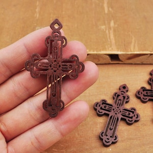10 piezas/20 piezas/50 piezas cruces de madera, cruz de madera de café, colgante de encanto de cruz de madera sin terminar, cruces retro, joyería gótica, al por mayor, 62x38 mm