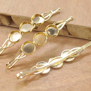 Blank Bobby Pins Tray,Blank Hair Clips, gold hair clips, 12mm Round Bezel Cup Cabochon/ Cameo Mountings 71mm