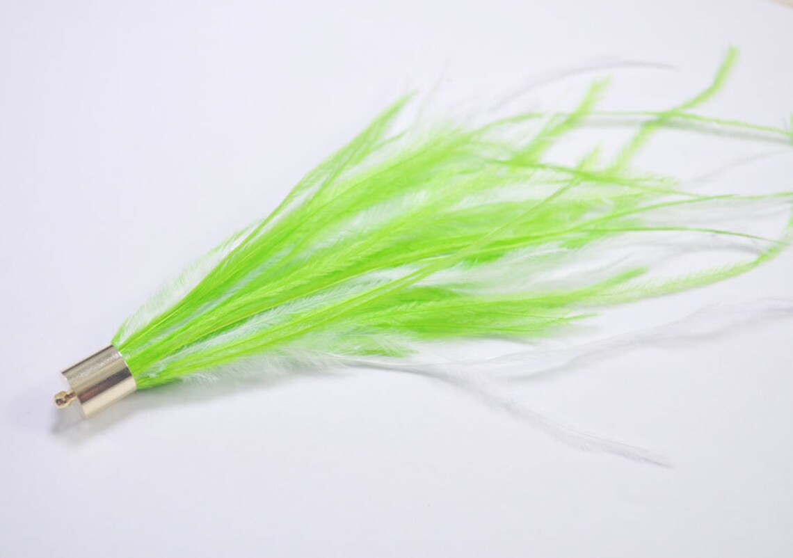 2 pcs Feather tasselsWhite and Apple green feathers with gold Etsy