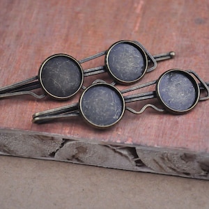 Blank Hair Clips, Blank Bobby Pins Tray,Antique Bronze Hair Clips,14mm Round pad Cabochon base setting,Cameo Mountings 71mm
