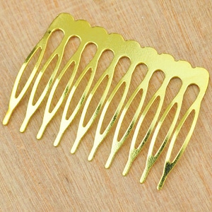 50 peignes à cheveux en métal doré, 10 dents, accessoires de peigne de couleur dorée, peignes à cheveux vierges dorés, peignes de mariage, peignes de mariée - 53 x 39 mm.
