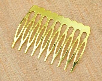 50pcs 10 teeth Gold Metal Hair combs,Gold Color Comb Findings,Gold Hair Comb Blank,Wedding Hair Combs,Bridal Hair Combs--53x39mm.