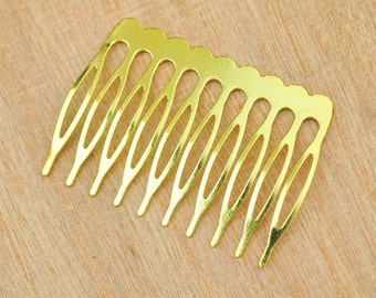 30 stuks gouden metalen haarkammen met 10 tanden, goudkleurige kambevindingen, blanco gouden kam, bruiloftkammen, bruidskammen: 53 x 39 mm.