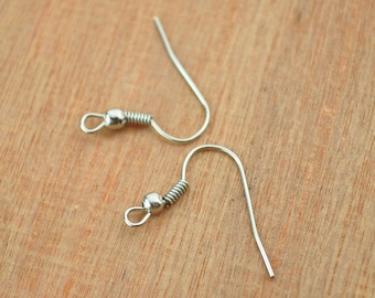 wholesale Earring Hooks,200pcs Antique Silver ear hook,French Ear Wires,22mm Earwire with Ball and Coil Earring findings.
