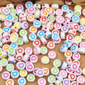 Willekeurig gemengd 100 stuks hartkralen, acryl hartkralen, kralen met hartjes, ronde plastic hartbedel, ronde kralen, afstandskralen, 7 mm