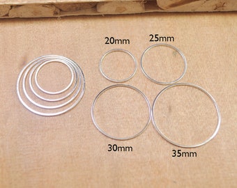 20 20mm 25mm 30mm 35mm 40mm Anneaux circulaires en argent, Fournitures de cercles de tubes ronds coupés en laiton, connecteurs circulaires, cercles simples, anneaux en laiton massif