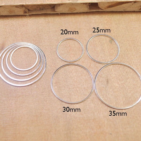 20 20mm 25mm 30mm 35mm 40mm Anneaux circulaires en argent, Fournitures de cercles de tubes ronds coupés en laiton, connecteurs circulaires, cercles simples, anneaux en laiton massif