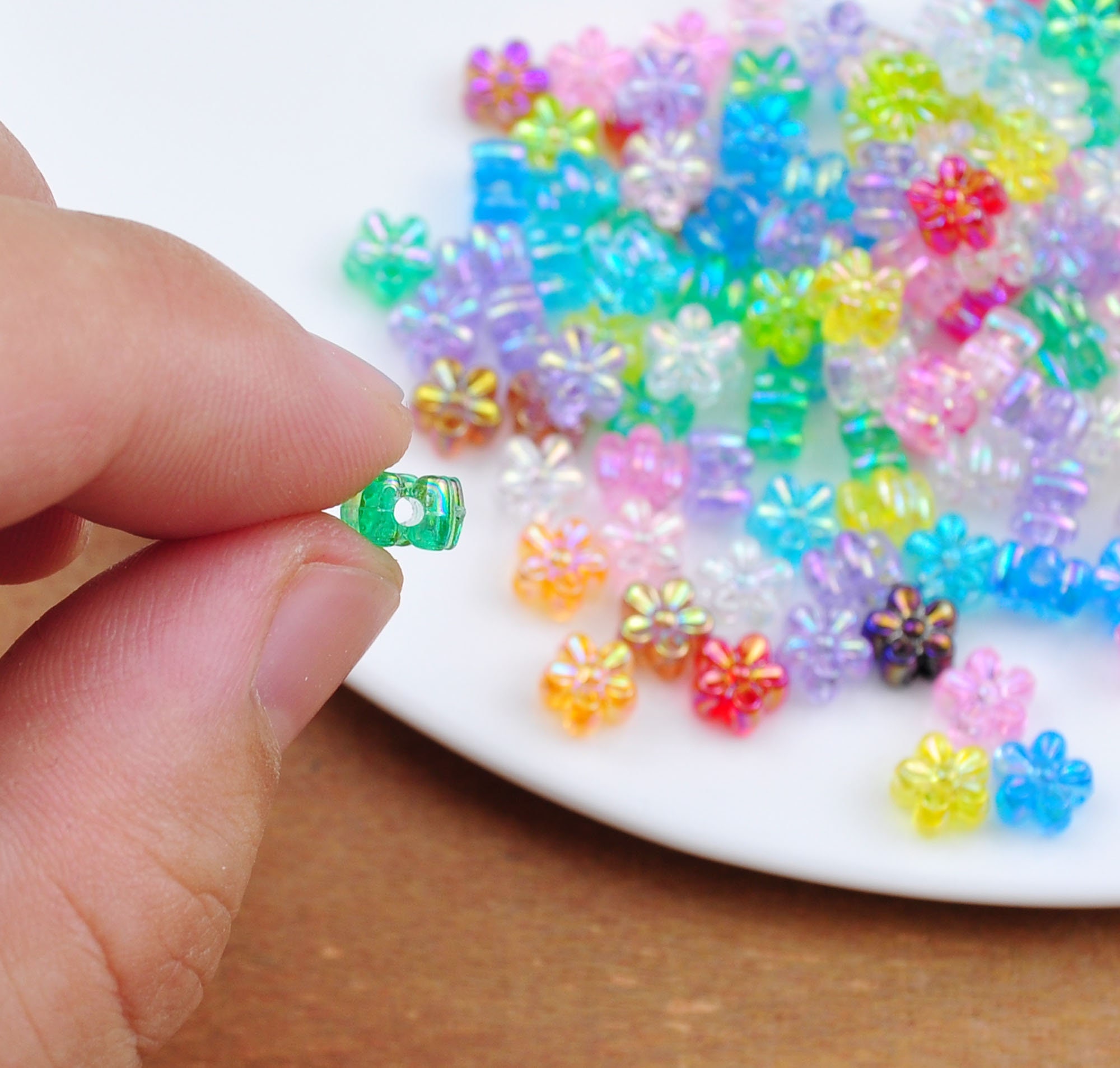 100-500pcs AB Color Small Flower Beads,mixed Acrylic Beads,spaceing ...