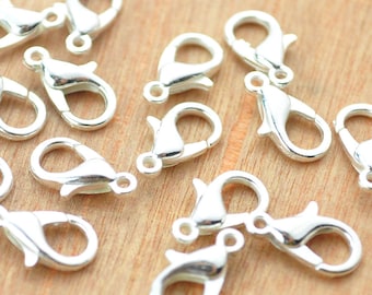 Lobster Clasp,50pcs 12mm Silver Lobster Clasp metal Clasp Connector Finding,Necklace Bracelet Clasps Closure Findings, Lobster Clasps Claw.