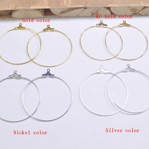 Gold/ KC Gold/ Nickel/ Silver Color Brass Base,30mm/ 35mm/ 40mm Loop, Charm, Earring Findings, Earring Hook, Round shape Earring with Hooks