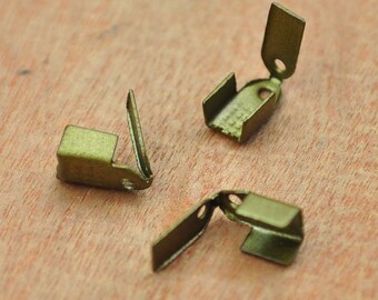 Ribbon crimp,Cord Coupler,bronze Crimp End Clasps 200pc Fold over Cord Fastener Cap clips,End Crimp Clamp for Ribbon,Ribbon Ends,5x9mm