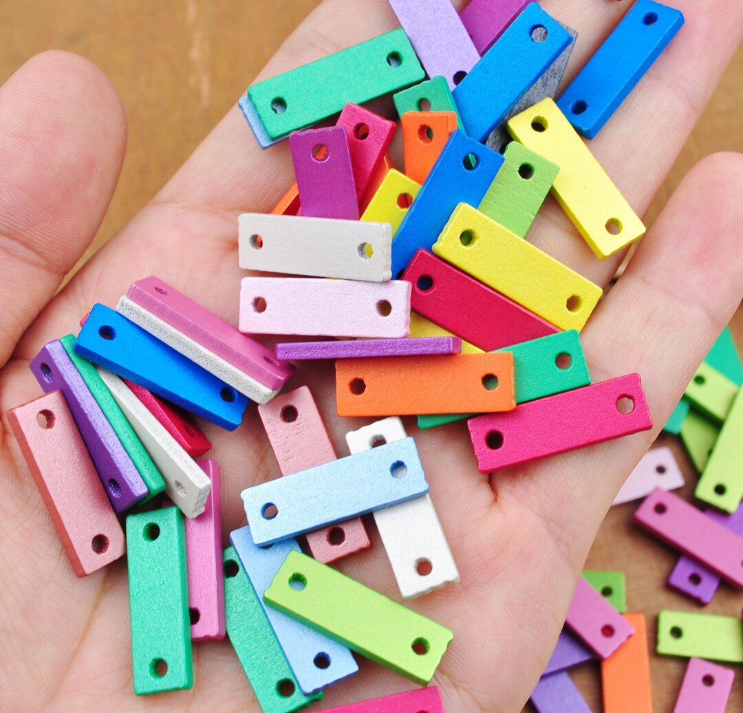 50/100pcs Wooden Rectangle Findings Blanks Connectors 2-hole,colorful ...