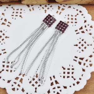 18K White Gold Plated Tassel Charm 2.63“ Long Gold Brass Tassels With Red Acrylic Diamond Chain Tassels Earring Pendant,Earring Component