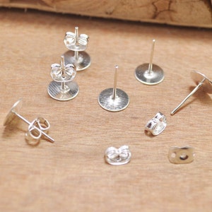 Blank Earrings-100pcs (50 pairs) Silver Plated 8mm Flat-Pad Earring Posts and Backs diy jewelry finding supplies